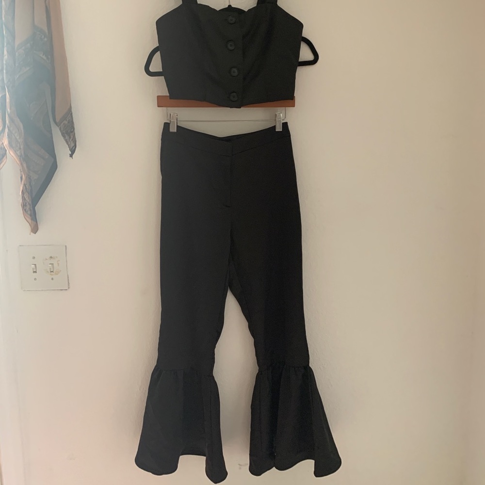 NWT Black Poly Satin Set Top & Pant